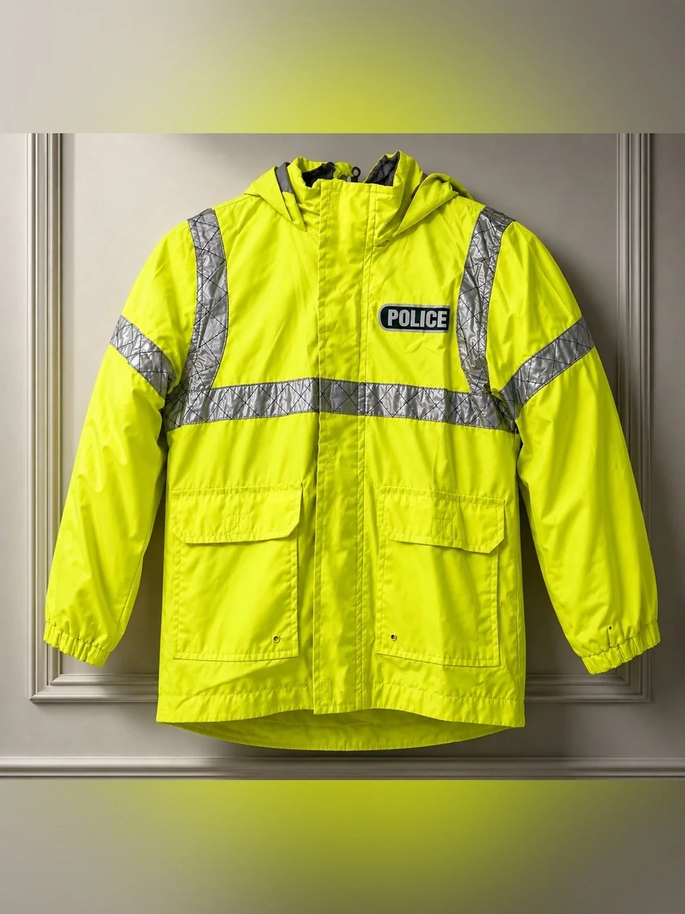 London Fog Kids Police Rain Jacket Coat Size Medium 5-6 Neon Yellow Reflective